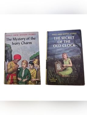 Lot of 2 Vintage Nancy Drew Hardcover Books - Old Clock & Ivory Charm - Grosset